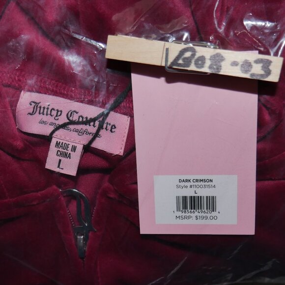 Juicy Couture Velour Bling Tracksuit Set Dark Crimson Rhinestone Jacket Pants S - Picture 10 of 12